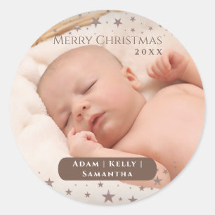 Tender Starry Christmas Personalised Photo Holiday Classic Round Sticker