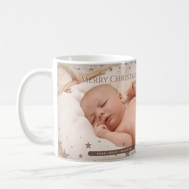 Tender Starry Christmas Personalised Photo Holiday Coffee Mug (Left)