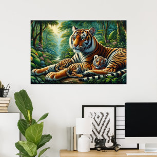 Tender Tigers Moment in Nature Painting Poster