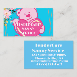 Tendercare Nanny Service Blue & Pink Teddy Bear Business Card