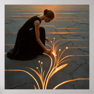 Tending the Light – Solarpunk Symbolic Art Poster