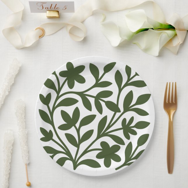 Tendril Garden Green Vine Floral Leaves Paper Plate (Wedding)
