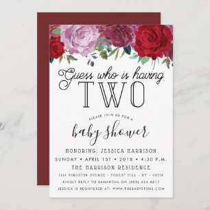 Tendy Floral Blooms Twins Baby Shower Invitation