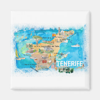 Tenerife Canarias Spain Illustrated Map with Landm Magnet