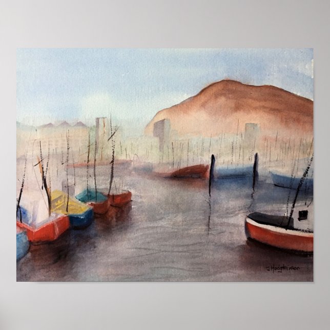 Tenerife, Harbor WATERCOLOUR Poster (Front)