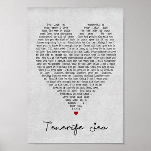 Tenerife Sea Grey Heart Song Lyric Wall Art Print