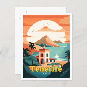 Tenerife Spain Travel Art Vintage Illustration Postcard