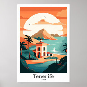 Tenerife Spain Travel Art Vintage Illustration Poster