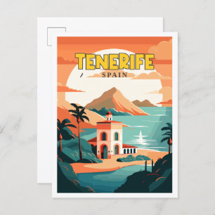 Tenerife Spain vintage travel illustration Postcard