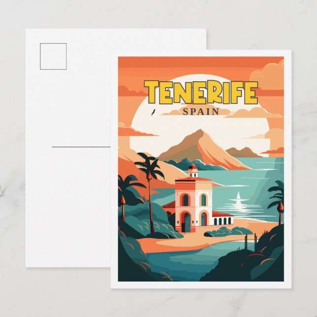 Tenerife Spain vintage travel illustration Postcard (Front/Back)
