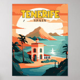 Tenerife Spain vintage travel illustration Poster