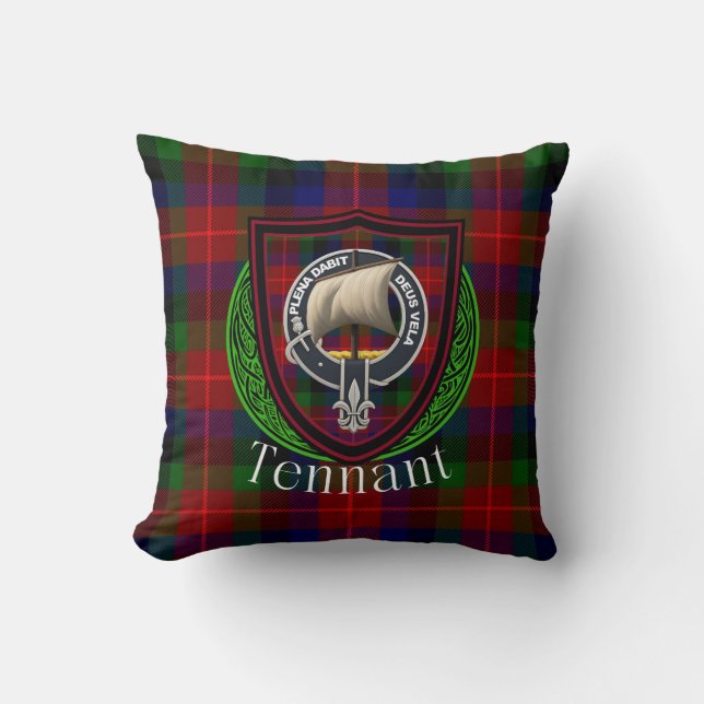Tennant Scottish Clan Tartan & Crest Cushion (Front)