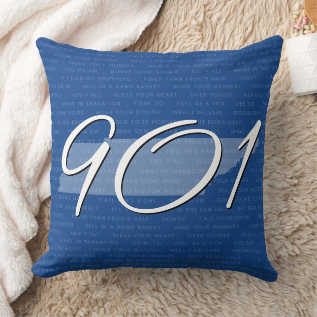 Tennessee 901 Memphis Area Code Blue White Modern Cushion (Blanket)
