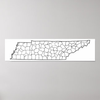 Tennessee Counties Blank Outline Map Poster