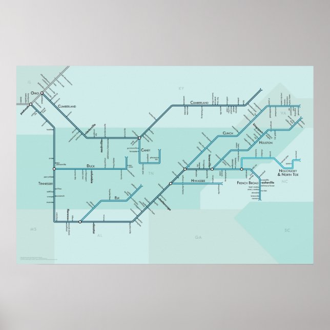 Tennessee & Cumberland Rivers 30" x 20" Poster (Front)