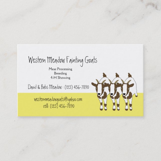 Tennessee Fainting Stiff Leg Goats Business Card (Front)