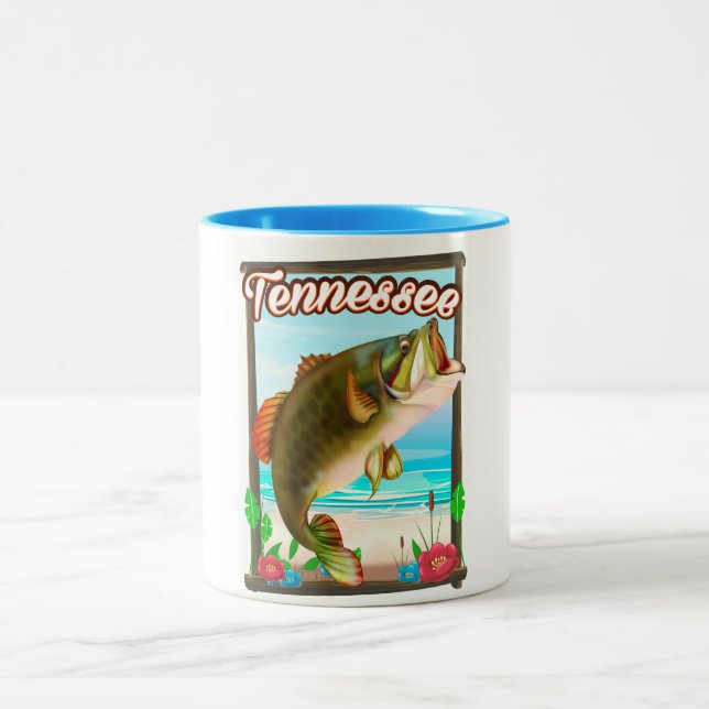 Tennessee Fishing poster. Two-Tone Coffee Mug (Center)