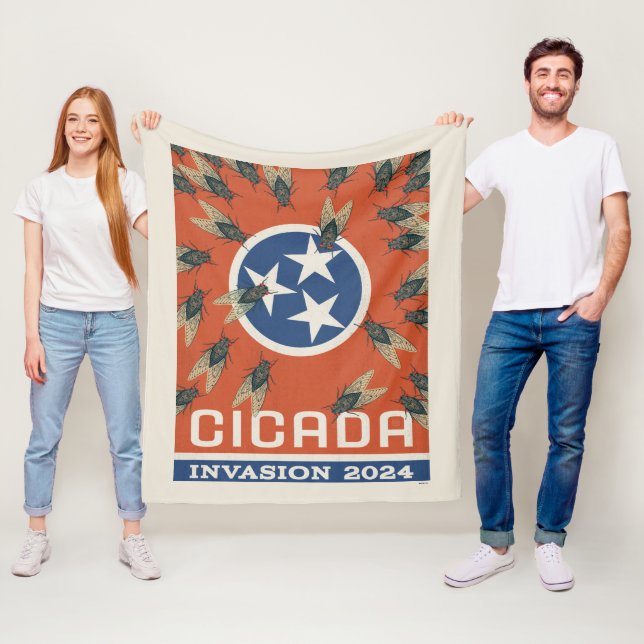 Tennessee Flag Cicada Invasion Fleece Blanket (In Situ)