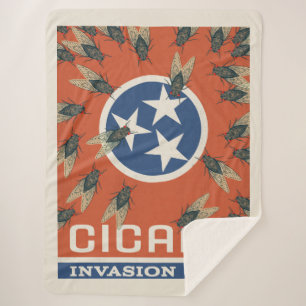 Tennessee Flag Cicada Invasion Sherpa Blanket