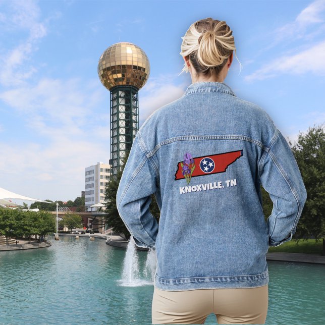 Tennessee Flag & Flower Purple Iris Custom Text Denim Jacket (Creator Uploaded)