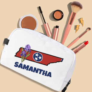 Tennessee Flag & Flower Purple Iris Custom Text Dopp Kit