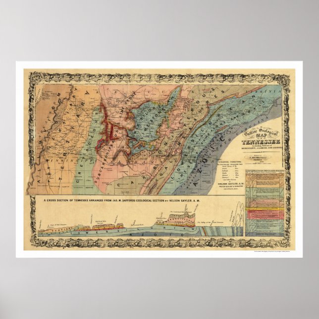 Tennessee Geological Map 1866 Poster (Front)