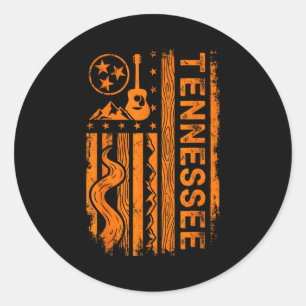 Tennessee Guitar Mountains Flag , Vintage State Pr Classic Round Sticker