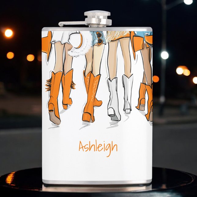 Tennessee Ladies Cowboy Boots Orange Fashion Name Hip Flask (Creator Uploaded)