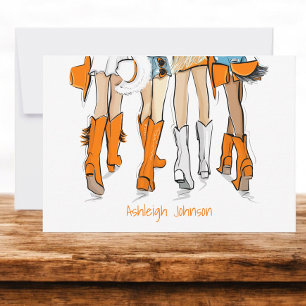 Tennessee Ladies Cowboy Boots Orange Fashion Name Thank You Card