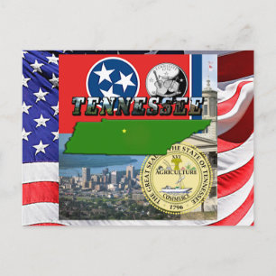Tennessee Map, Flag, State Seal and Pictures Postcard