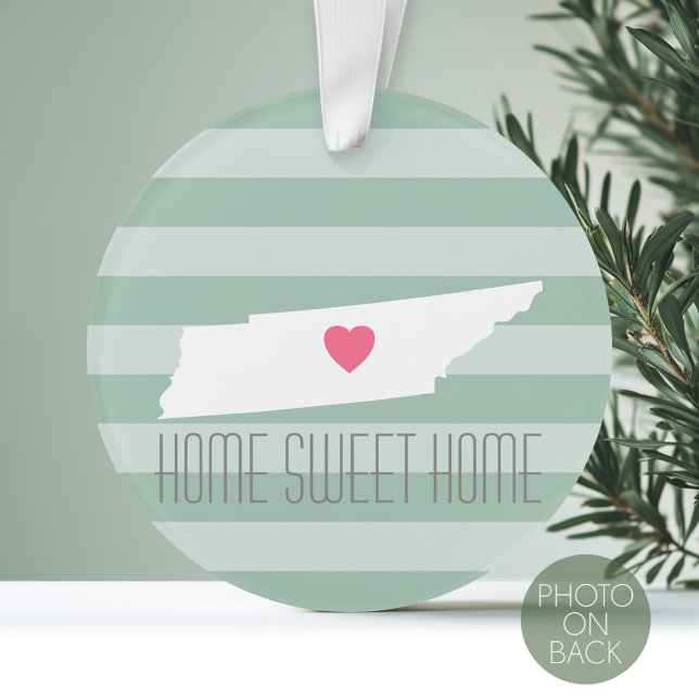 Tennessee Map Home State Love with Custom Heart Ornament (Personalized Photo Ornament with a State Design on the Front and Photo on the Back)