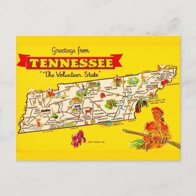  Tennessee Map Postcard (Front)