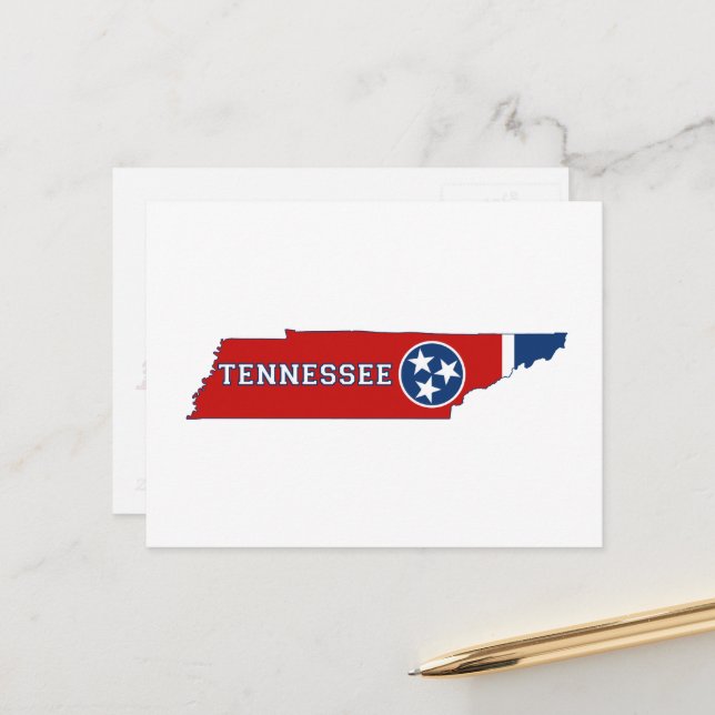 Tennessee Map Shaped State Flag with Name Postcard (Front/Back In Situ)