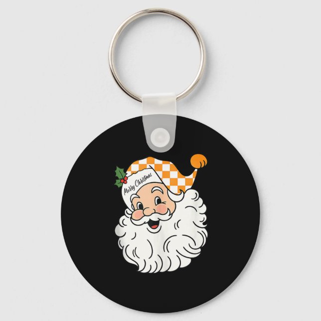 Tennessee Merry Christmas Santa Checkerboard Orang Key Ring (Front)