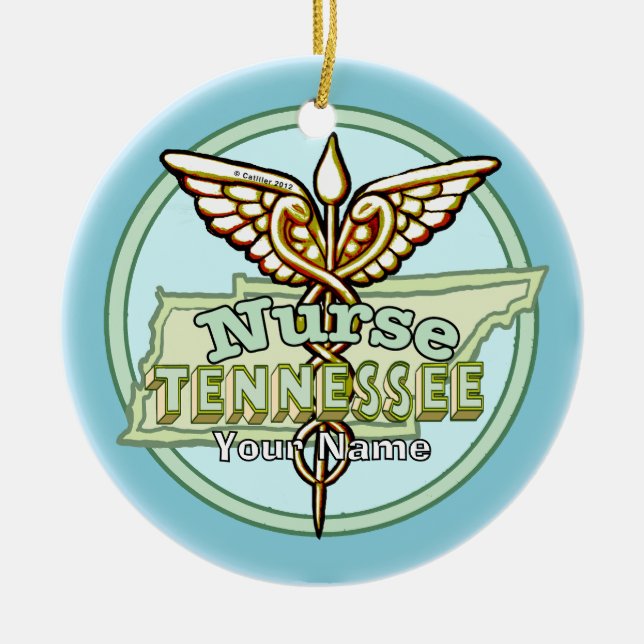 Tennessee Nurse Caduceus Ceramic Ornament (Front)