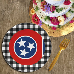 Tennessee Plate, buffalo plaid USA, Tennessee Flag Paper Plate