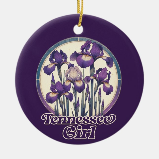 Tennessee Purple Iris Flower Art  Ceramic Ornament (Front)