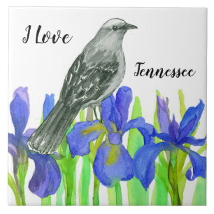 Tennessee Souvenir Yellow Bird Blue Iris Ceramic Tile