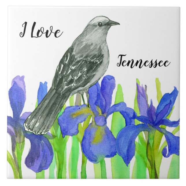 Tennessee Souvenir Yellow Bird Blue Iris Ceramic Tile (Front)