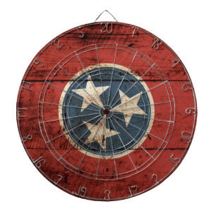 Tennessee State Flag on Old Wood Grain Dartboard