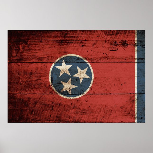 Tennessee State Flag on Old Wood Grain Poster (Front)