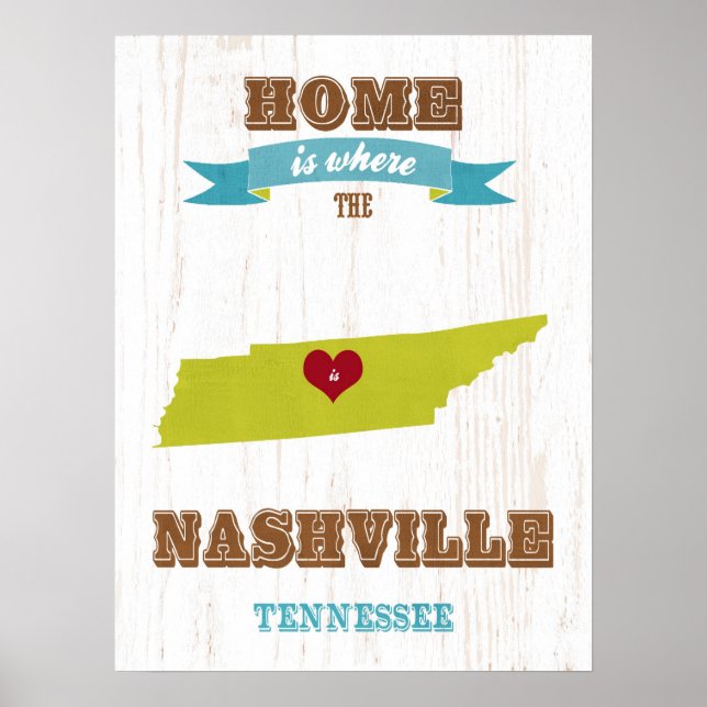 Tennessee State Map Art- Love  NashVille Art Poster (Front)