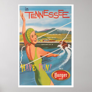 Tennessee Travel Poster Waterskiing Art Print