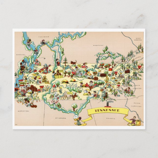 Tennessee Vintage Map Postcard (Front)