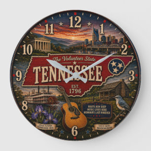 Tennessee Volunteer StateNashville Music City Large Clock