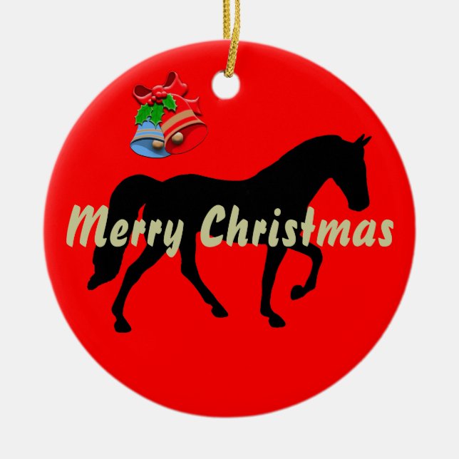 Tennessee Walking Horse Silhouette Merry Christmas Ceramic Ornament (Front)