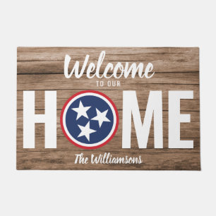 Tennessee Welcome Home Red White Blue Wood TN Flag Doormat