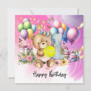 Tennis 1st Birthday for Baby Girl Pink Theme Card