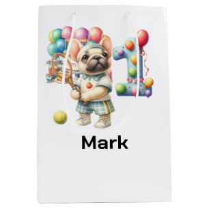 Tennis 1st Birthday for Dog Lover Medium Gift Bag