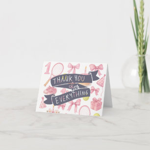 Tennis 1st birthday for girl in Pink themed Thank You Card
